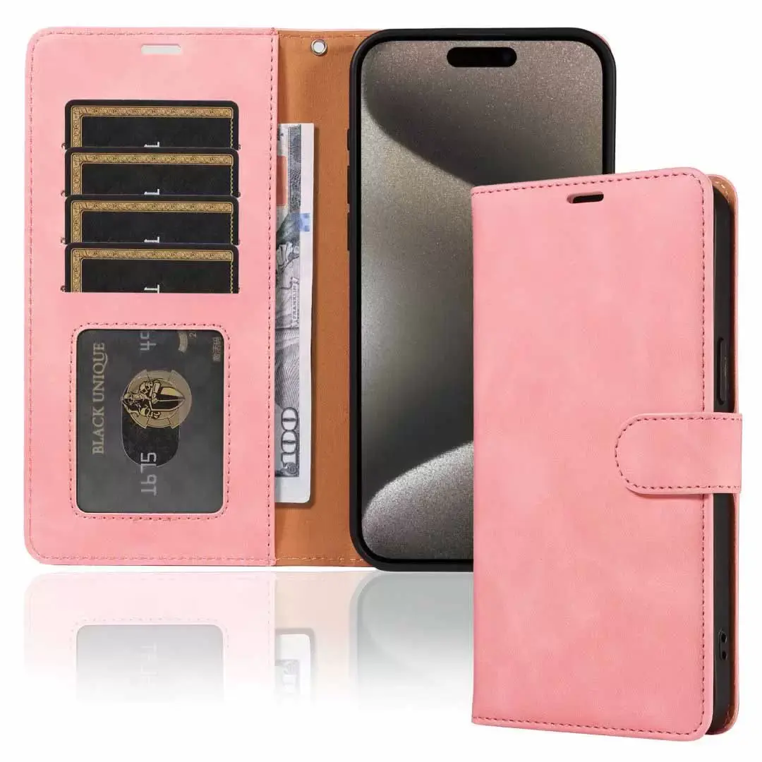 iPhone 16E PU Leather Wallet Case Pink